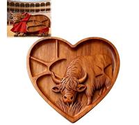 HKNLMM Tabla de Servir en Madera Vaca Highland Festival Taurino Español, Bandeja Rústica de Madera Maciza para Fiestas de Victoria, Queso, Fruta, Frutos Secos & Aperitivos(Heart)