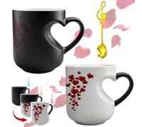 HKNLMM Taza Cambia Color Forma Corazón, Taza Mágica Cerámica Asa Corazón, Taza Café Té Tema San Valentín, Corazones Ocultos Mensajes Dulces(2Pcs)
