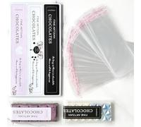 HKNMTT Juego de 190 envoltorios de barra de chocolate, incluye 100 unidades de 2.4 x 6.7 pulgadas de plástico transparente y 90 calcomanías de chocolate, bolsas de plástico autoadhesivas, perfectas