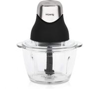 H.Koenig Mini Picadora Eléctrica Negro Mate LEO8 Bol de vidrio graduado y resistente 1L Cuchillas de acero inoxidable, Fácil de usar, Verduras, Carne, Especias, Frutos secos, Tapa de almacenamiento