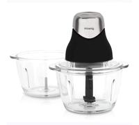 H.Koenig Mini Picadora Eléctrica Cromo Negro Mate LEO9 2 Boles de vidrio graduados y resistentes 1L Cuchillas de acero inoxidable, Fácil de usar, Verduras, Frutos secos, Tapa de almacenamiento