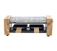 H.Koenig Raclette Duo Multifunción 2 personas WOD2 Diseño en madera natural, Piedra de granito extraíble, Fondue profesional de queso raclette, 2 sartenes antiadherentes, 2 espátulas de madera