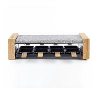 H.Koenig Raclette Multifunción 8 personas WOD8 Diseño en madera natural, Piedra de granito extraíble, Set profesional de fondue de queso raclette, 8 sartenes antiadherentes, 8 espátulas de madera