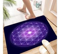 HKPOEQ Alfombra de Baño Antideslizante 40x60 cm,Azul Oscuro, Flor de la Vida con Estrellas Símbolo Espiritual Geometría Sagra,Microfibra Súper Absorbente y Suave, Alfombrilla Lavable y Ducha o Bañera