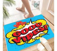 HKPOEQ Alfombra de Baño Antideslizante 40x60 cm,Buenas Vibraciones, sición de Arte Pop con Burbujas de diálogo, Letras Retro,Microfibra Súper Absorbente y Suave, Alfombrilla Lavable y Ducha o Bañera