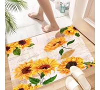 HKPOEQ Alfombra de Baño Antideslizante 40x60 cm,con Girasoles de Acuarela Amarillos Vibrantes Dibujados a Mano sobre el Fondo,Microfibra Súper Absorbente y Suave, Alfombrilla Lavable y Ducha o Bañera