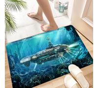 HKPOEQ Alfombra de Baño Antideslizante 40x60 cm,Decoración de fantasía, Ciencia ficción, Guerra submarina, Futuro.,Microfibra Súper Absorbente y Suave, Alfombrilla Lavable y Ducha o Bañera