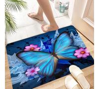 HKPOEQ Alfombra de Baño Antideslizante 40x60 cm,Enjambre de Mariposas místicas voladoras. Fondo Azul. Fondo de Pantalla.,Microfibra Súper Absorbente y Suave, Alfombrilla Lavable y Ducha o Bañera