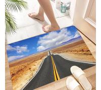 HKPOEQ Alfombra de Baño Antideslizante 40x60 cm,Estados Unidos, Carretera en California Estepa y Nubes Carretera Asfaltada Ho,Microfibra Súper Absorbente y Suave, Alfombrilla Lavable y Ducha o Bañera