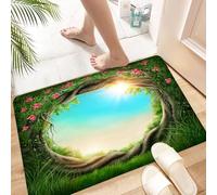 HKPOEQ Alfombra de Baño Antideslizante 40x60 cm,Funda de cojín con diseño de árbol, Bosque Encantado en Primavera, follaje FR,Microfibra Súper Absorbente y Suave, Alfombrilla Lavable y Ducha o Bañera