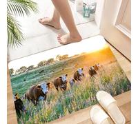 HKPOEQ Alfombra de Baño Antideslizante 40x60 cm,Ganado Vaca Nebraska Ganado Hereford Atardecer Naturaleza Campo Parques Granj,Microfibra Súper Absorbente y Suave, Alfombrilla Lavable y Ducha o Bañera