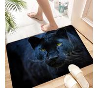 HKPOEQ Alfombra de Baño Antideslizante 40x60 cm, Gata, Retrato de Primer Plano de Negra con Ojos Dorados sobre Fondo Negro p,Microfibra Súper Absorbente y Suave, Alfombrilla Lavable y Ducha o Bañera