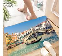 HKPOEQ Alfombra de Baño Antideslizante 40x60 cm,Góndola Cerca del Puente de Rialto en Venecia, Italia,Microfibra Súper Absorbente y Suave, Alfombrilla Lavable y Ducha o Bañera