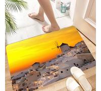 HKPOEQ Alfombra de Baño Antideslizante 40x60 cm,Grecia, Puesta de Sol en el Pueblo de Oia en la Isla de Santorini,Microfibra Súper Absorbente y Suave, Alfombrilla Lavable y Ducha o Bañera