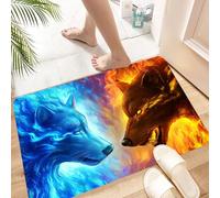 HKPOEQ Alfombra de Baño Antideslizante 40x60 cm,Ilustración de Signo de Lobo, Icono de Fondo Pop-Art con Manchas de Color,Microfibra Súper Absorbente y Suave, Alfombrilla Lavable y Ducha o Bañera