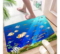 HKPOEQ Alfombra de Baño Antideslizante 40x60 cm,Imagen Animada Dibujada a Mano de Dibujos Animados de Peces Tropicales submar,Microfibra Súper Absorbente y Suave, Alfombrilla Lavable y Ducha o Bañera