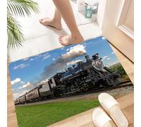 HKPOEQ Alfombra de Baño Antideslizante 40x60 cm,Imagen de una Locomotora de Vapor Negra Vintage en un Paisaje Rural con hierb,Microfibra Súper Absorbente y Suave, Alfombrilla Lavable y Ducha o Bañera