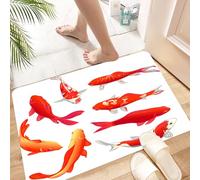 HKPOEQ Alfombra de Baño Antideslizante 40x60 cm, Koi, Legendario Koi, símbolo Chino de Felicidad y Tranquilidad, Naranja, bl,Microfibra Súper Absorbente y Suave, Alfombrilla Lavable y Ducha o Bañera