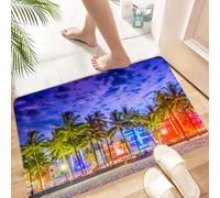 HKPOEQ Alfombra de Baño Antideslizante 40x60 cm,Miami Beach Florida USA en Ocean Drive al Atardecer, Controles rápidos del mo,Microfibra Súper Absorbente y Suave, Alfombrilla Lavable y Ducha o Bañera