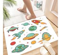 HKPOEQ Alfombra de Baño Antideslizante 40x60 cm,Niños, Tema del Espacio Exterior Cohete Nave Espacial OVNI Estrella,Microfibra Súper Absorbente y Suave, Alfombrilla Lavable y Ducha o Bañera