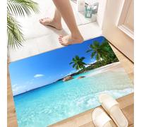 HKPOEQ Alfombra de Baño Antideslizante 40x60 cm,Océano, ANSE Lazio Playa en la Isla de Praslin Playa de Surf Vista panorámica,Microfibra Súper Absorbente y Suave, Alfombrilla Lavable y Ducha o Bañera