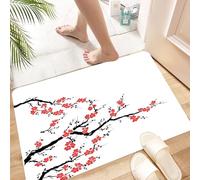 HKPOEQ Alfombra de Baño Antideslizante 40x60 cm,Patrón de árbol de Cerezo japonés simplista con temática botánica asiática FR,Microfibra Súper Absorbente y Suave, Alfombrilla Lavable y Ducha o Bañera