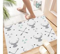 HKPOEQ Alfombra de Baño Antideslizante 40x60 cm,Patrón de Cabeza de Ciervo. Fondo Transparente con símbolos de Animales Salva,Microfibra Súper Absorbente y Suave, Alfombrilla Lavable y Ducha o Bañera