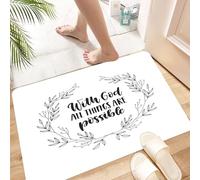HKPOEQ Alfombra de Baño Antideslizante 40x60 cm,Póster religioso Dibujado a Mano en Vector: con Dios Todo es Posible. Ilustra,Microfibra Súper Absorbente y Suave, Alfombrilla Lavable y Ducha o Bañera