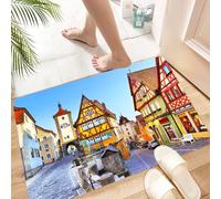HKPOEQ Alfombra de Baño Antideslizante 60x90 cm,Alemán, Rothenburg OB Der Tauber Baviera Alemania Famosa Calle con Coloridas,Microfibra Súper Absorbente y Suave, Alfombrilla Lavable y Ducha o Bañera