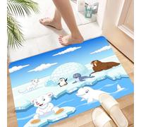 HKPOEQ Alfombra de Baño Antideslizante 60x90 cm,Animal, Imagen de Animales árticos: Osos Polares, focas, pingüinos, Lobos, ba,Microfibra Súper Absorbente y Suave, Alfombrilla Lavable y Ducha o Bañera