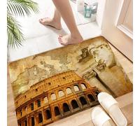 HKPOEQ Alfombra de Baño Antideslizante 60x90 cm,Mapa del Coliseo, columnatas, escultores y Concepto del Imperio Romano Retro,Microfibra Súper Absorbente y Suave, Alfombrilla Lavable y Ducha o Bañera