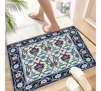 HKPOEQ Alfombra de Baño Antideslizante 60x90 cm,Precioso patrón sin Costuras de Azulejos y Cenefa. Adornos de azulejo marroqu,Microfibra Súper Absorbente y Suave, Alfombrilla Lavable y Ducha o Bañera