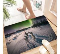 HKPOEQ Alfombra de Baño Antideslizante 60x90 cm,Un Grupo de Perros de Trineo Corriendo bajo la Aurora Boreal, Perros de trine,Microfibra Súper Absorbente y Suave, Alfombrilla Lavable y Ducha o Bañera