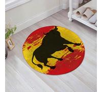 HKPOEQ Alfombra de Baño Antideslizante 80x80 cm,Fondo con los Colores españoles y un Toro Negro.,Microfibra Súper Absorbente y Suave, Alfombrilla Lavable y Ducha o Bañera