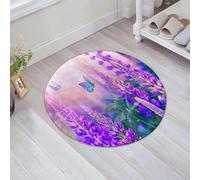 HKPOEQ Alfombra de Baño Antideslizante 80x80 cm,Las Mariposas Azules revolotean Entre Las Flores de lupino púrpura con una he,Microfibra Súper Absorbente y Suave, Alfombrilla Lavable y Ducha o Bañera