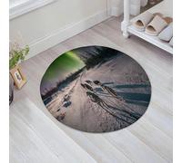 HKPOEQ Alfombra de Baño Antideslizante 80x80 cm,Un Grupo de Perros de Trineo Corriendo bajo la Aurora Boreal, Perros de trine,Microfibra Súper Absorbente y Suave, Alfombrilla Lavable y Ducha o Bañera