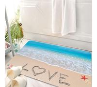 HKPOEQ Alfombrilla de Baño de Microfibra, Tapete para Puerta y Mascotas, Súper Grueso y Absorbente,Amor Escrito en una Playa Tropical,50 x 80 cm
