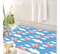 HKPOEQ Alfombrilla de Baño de Microfibra, Tapete para Puerta y Mascotas, Súper Grueso y Absorbente,Aventura caprichosa de Fliggy, Las alas del Cerdo se elevan en Las Nubes, Fliggy Juega y,50 x 80 cm