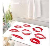 HKPOEQ Alfombrilla de Baño de Microfibra, Tapete para Puerta y Mascotas, Súper Grueso y Absorbente,Beso, Varias Marcas de Beso Diferentes en lápiz Labial Rojo de seducción de Mujer, aspec,50 x 80 cm