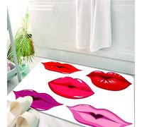 HKPOEQ Alfombrilla de Baño de Microfibra, Tapete para Puerta y Mascotas, Súper Grueso y Absorbente,Besos, Mujer Sexy Labios En Forma De Corazón Besando Mujer Amor Yendo,50 x 80 cm