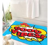 HKPOEQ Alfombrilla de Baño de Microfibra, Tapete para Puerta y Mascotas, Súper Grueso y Absorbente,Buenas Vibraciones, sición de Arte Pop con Burbujas de diálogo, Letras Retro, Globos de,50 x 80 cm