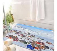HKPOEQ Alfombrilla de Baño de Microfibra, Tapete para Puerta y Mascotas, Súper Grueso y Absorbente,Cabañas Coloridas en la Nieve, Casas Vibrantes en un paraíso Invernal, Salpicaduras de c,50 x 80 cm