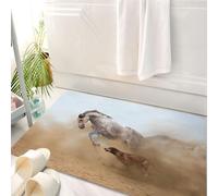 HKPOEQ Alfombrilla de Baño de Microfibra, Tapete para Puerta y Mascotas, Súper Grueso y Absorbente,Caballos, Caballo lusaciano Que Juega con un Perro en la tormenta de Arena.,50 x 80 cm
