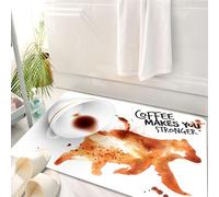 HKPOEQ Alfombrilla de Baño de Microfibra, Tapete para Puerta y Mascotas, Súper Grueso y Absorbente,Cartel con Dibujo de Huella de Oso y Taza Invertida con Letras el café te Hace más fuert,50 x 80 cm