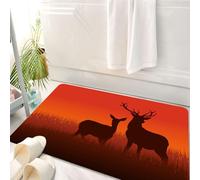 HKPOEQ Alfombrilla de Baño de Microfibra, Tapete para Puerta y Mascotas, Súper Grueso y Absorbente,Caza, ilustración de Silueta de un Ciervo y una cierva en el Horizonte de la Temporada d,50 x 80 cm