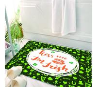 HKPOEQ Alfombrilla de Baño de Microfibra, Tapete para Puerta y Mascotas, Súper Grueso y Absorbente,Cita, bésame, Soy irlandés, Texto con Labios y trébol, Día de San Patricio, Verde Oscuro,50 x 80 cm