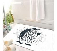 HKPOEQ Alfombrilla de Baño de Microfibra, Tapete para Puerta y Mascotas, Súper Grueso y Absorbente,Cita, pingüino agitando su Aleta y Sonriendo y Saludando Texto en el Vientre, Azul oscur,50 x 80 cm