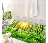 HKPOEQ Alfombrilla de Baño de Microfibra, Tapete para Puerta y Mascotas, Súper Grueso y Absorbente,Conjunto de Bosque, Bosque Primavera follaje Fresco Rayos de Sol Amanecer Vista de la na,50 x 80 cm