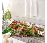HKPOEQ Alfombrilla de Baño de Microfibra, Tapete para Puerta y Mascotas, Súper Grueso y Absorbente,Conjunto Toscano, Vista de la Calle de una pequeña Ciudad renacentista con porches Flora,50 x 80 cm