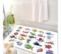 HKPOEQ Alfombrilla de Baño de Microfibra, Tapete para Puerta y Mascotas, Súper Grueso y Absorbente,Criaturas Marinas caprichosas, Cada una con Ilustraciones y Nombres únicos Que capturan,50 x 80 cm